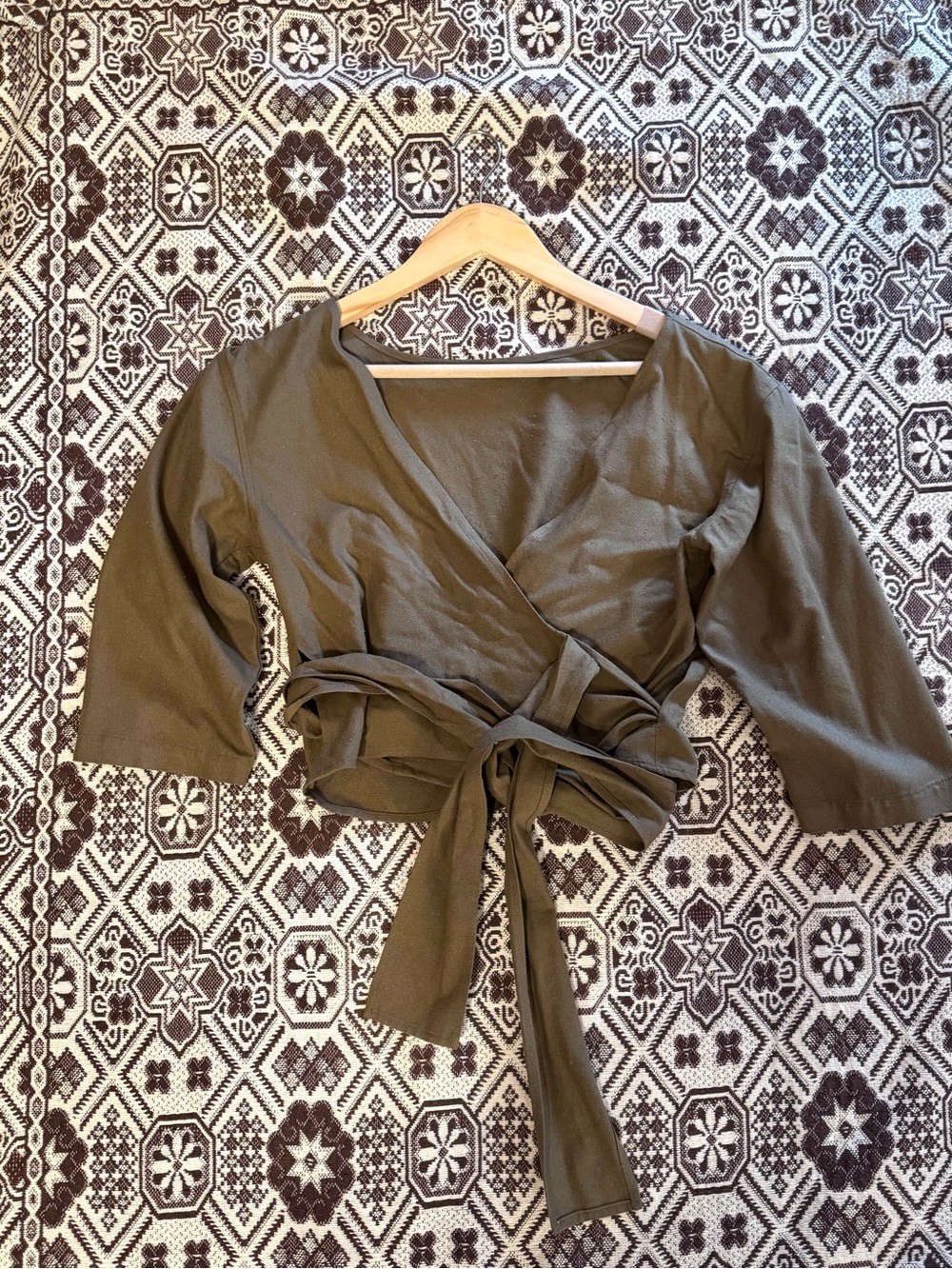Ozma of California Olive Wrap Top - XS